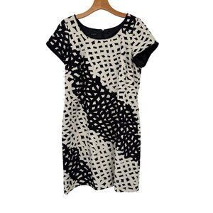 Talbots dress size 14 petite  Womens Black ivory Textured Geometric Sheath